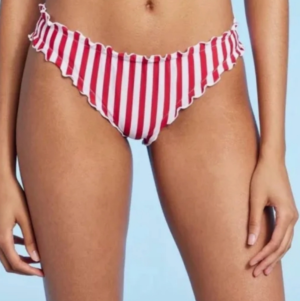 Red & White Striped - Ruffle Bikini Bottom Only